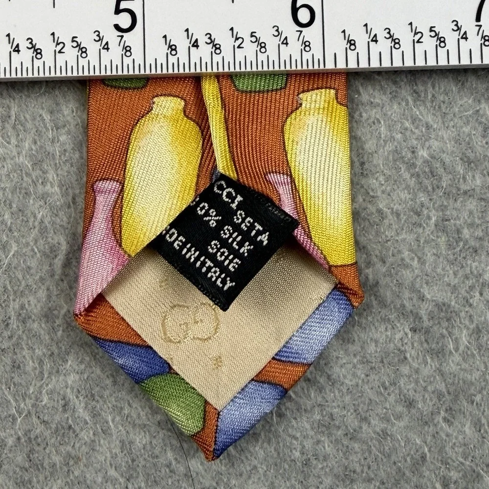 Vintage Gucci Italy Silk Tie Art Pottery Vase Print Orange Multicolor‎ 56x3.75